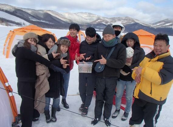 Ice fishing for smelt on Lake Kanayama near Furano