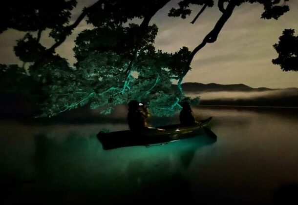 Night canoe cruise on a mysterious lake near Noboribetsu